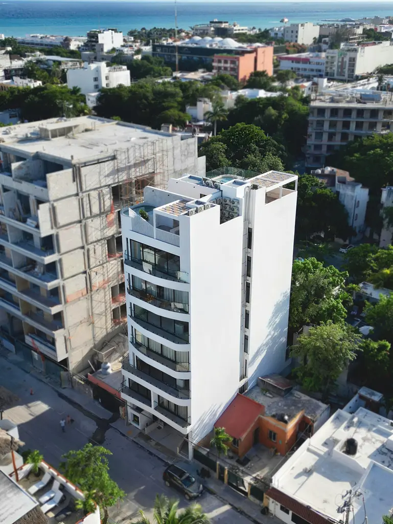 Bright aerial drone photo of facade